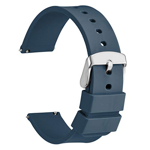 WOCCI Silicone Watch Band 14mm, Soft Rubber Replacement Straps with Quick Release (Dark Blue)
