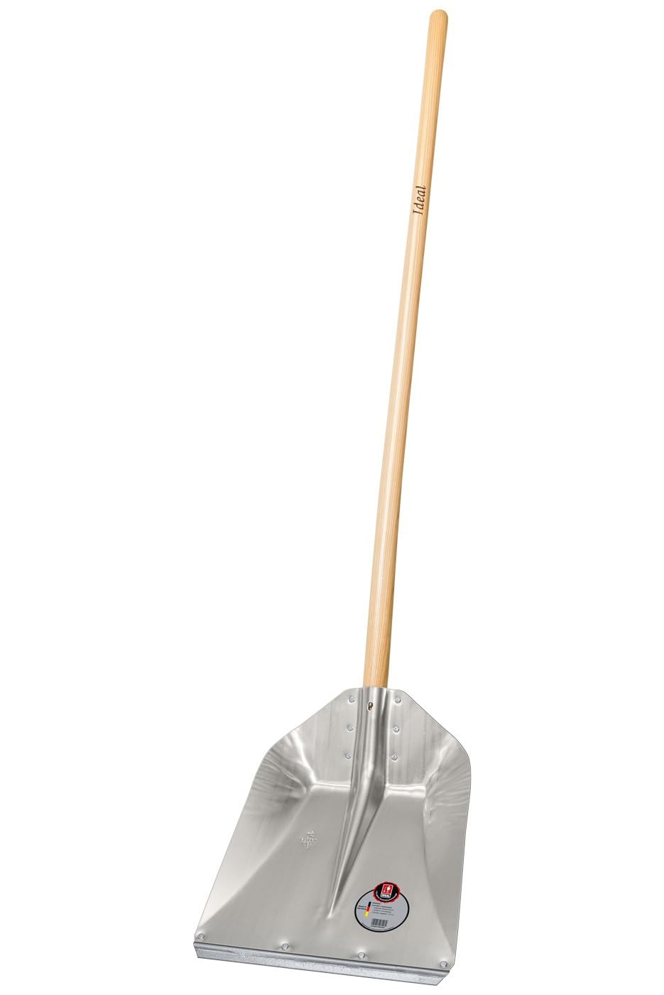 IDEAL FAVORIT Hallenser Randschaufel mit Eschen-Langstiel 130 cm | Schaufelblatt Leichtmetall 340 × 325 mm, für Schüttgüter, Stallreinigung & Schneebeseitigung, mit Schutzkante, 6-fach genietete Dülle