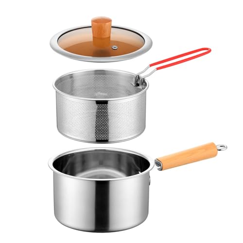 304 Stainless Steel Deep Fryer Pot - Comprehensive Deep Fat Fryer Set with Strainer Basket and Lid for Fish, Shrimp, Chicken, and Chips, 20cm