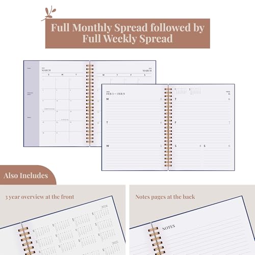 Riley's Planner 2024-2025 Academic Year, 18-Month School Calendar 2024-2025 Planner Book Hardcover, Monthly and Weekly Student Planner, Notes Pages, Twin-Wire Binding (8 x 6 inch, Blue) - Thumbnail 4