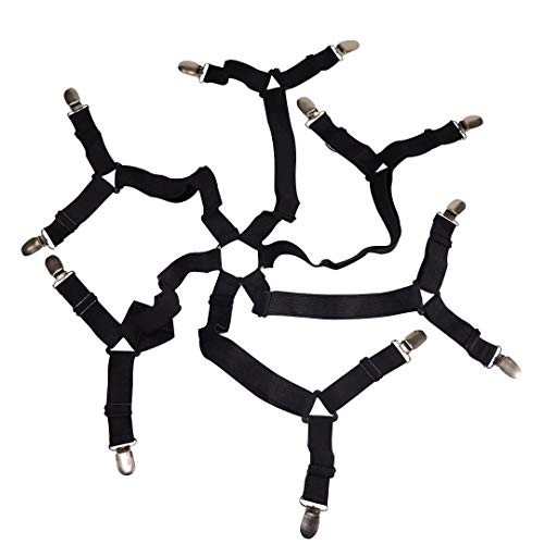 Amlrt Adjustable Bed Sheet Fasteners Suspenders,Long Adjustable Crisscross Sheet Straps,Six Sides Triangle Bed Sheet Clip(Black) #TOP1