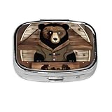 Rustic Lodge Bear - Portapillole quadrato, leggero e portatile, con 2 inserti in plastica, adatto per il trasporto in tasche o portafogli.