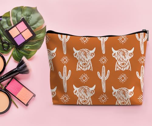 Image of Cow Makeup Bag - Leather Cowgirl Gifts for Women, Cowgirl Stuff, Western Gifts