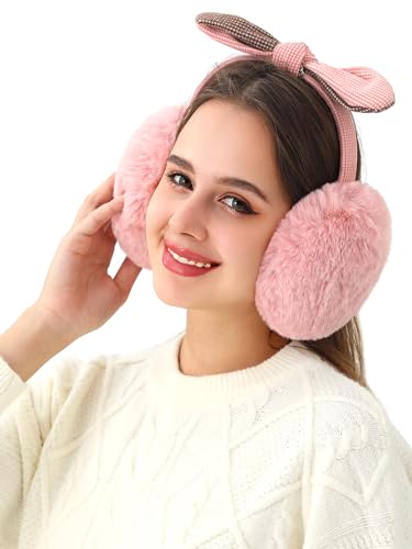 sy soul young Women's Ear Muffs Winter Warm fluffy cute Earmuffs with Bow Tie Foldable Cold Weather Faux Fur Ear Warmer Girl2