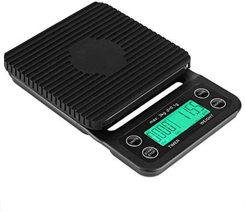 Balance de cuisine numérique 3 kg / 0,1 g avec minuterie intégrée pour café et pâtisserie