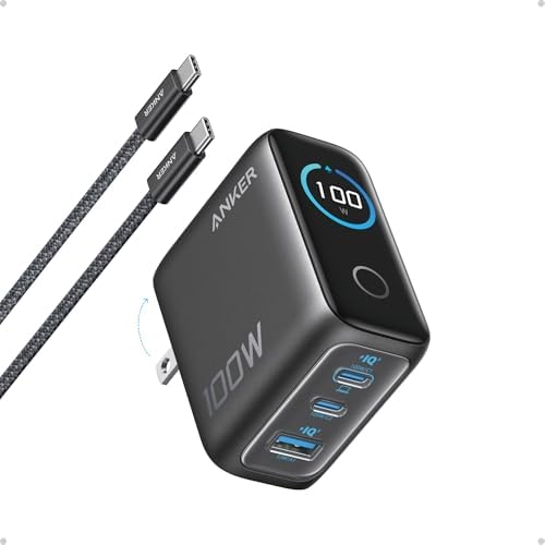 Anker 100W Max USB C Charger, 3-Port GaN Phone Charger with Smart Display | Ultra-Compact Fast Laptop Charger with Touch Control for iPhone 17 Series,iPad,MacBook Pro/Air(Include Cable,Non-Battery) - View 3