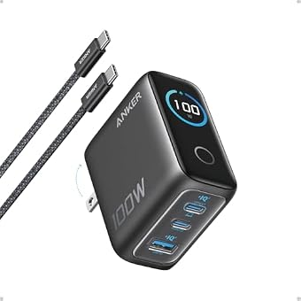 Anker 100W Max USB C Charger, 3-Port GaN Phone Charger with Smart Display
