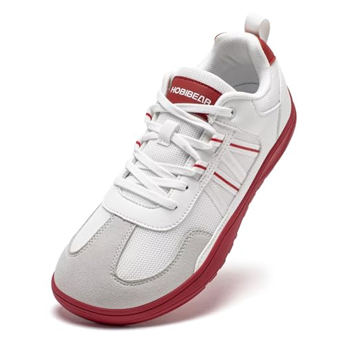 HOBIBEAR Zapatillas Deportivas Minimalistas Unisex de Punta Ancha para Correr y Caminar al Aire Libre(Blanco-Rojo,EU 40)