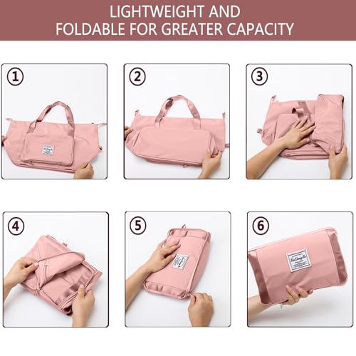 flintronic Reisetasche Damen, Faltbare Reisetasche, Sporttasche, Handgepäck Tasche, Wasserdicht Travel Bag Duffle Bag, Trainingstasche, Handtasche für Sport & Reisen (Mit 1 Gepäckanhänger)-Rosa