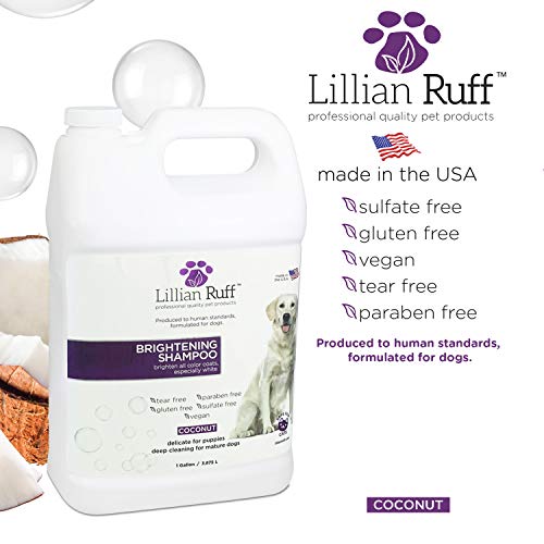 Lillian Ruff Ultra-Brightening Professional Whitening Shampoo For Dogs With Aloe & Coconut Oil For Dry Skin & Itch Relief - Ph-Balanced Dog Whitening Shampoo Remove Stains, Yellowing, & Odor (Gallon) #TOP1