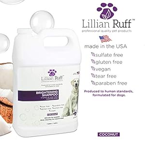 Lillian Ruff Ultra-Brightening Professional Whitening Shampoo for Dogs with Aloe & Coconut Oil for Dry Skin & Itch Relief – pH-Balanced Dog Whitening Shampoo Remove Stains, Yellowing, & Odor (Gallon)