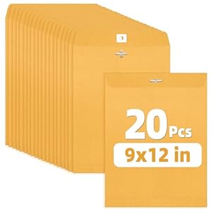 SUNEE 9×12 Clasp Envelopes 20 Count – 9×12 Inch Brown Kraft Envelopes with Clasp Closure – for Home, Office, Business, Legal or School, Great for Filing, Storing or Mailing Documents