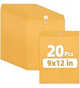 SUNEE 9x12 Clasp Envelopes 20 Count - 9x12 Inch Brown Kraft Envelopes with Clasp Closure – for Ho...