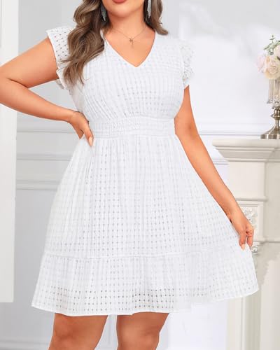 Image of Talisea Women's Plus Size Summer Dress - Casual V-Neck Flutter Sleeves A-Line Short Sun Dress with Pockets for Beach Vacation