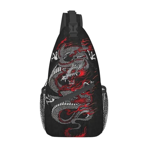Cool Dragon Crossbody Bags for Women Men Red Dragon Sling Bag Backpack Casual Chest Bag with Adjustable Shoulder Strap
