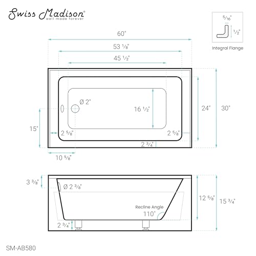 Image of Swiss Madison Well Made Forever SM-AB580, Virage 60 inch x 30 inch Left-Hand Drain Alcove Bathtub with Apron , White