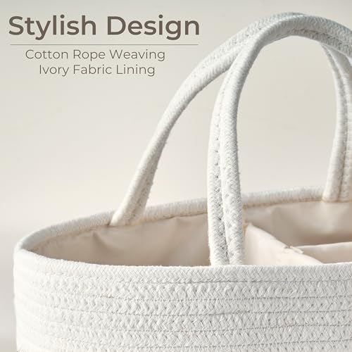 Image of Diaper Caddy Organizer, Empty Gift Basket for Newborn Essentials, Baby Storage Basket, Stylish Gift Bag for Baby Shower, Boys and Girls - Small, Off White
