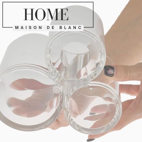Maison de Blanc HOME 3-Compartment (Connected) Acrylic Apothecary Canister Set – Elegant Storage for Cotton Balls, Rounds, Swabs