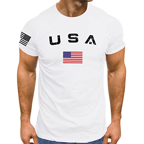 USA Tshirt Men 4th of July Patriotic American Flag T Shirt Memorial Day Outfit Red White Blue Shirts Casual Plus Size Fathers Active Tops Graphic Tee Overstock+Items+Clearance+All+Prime