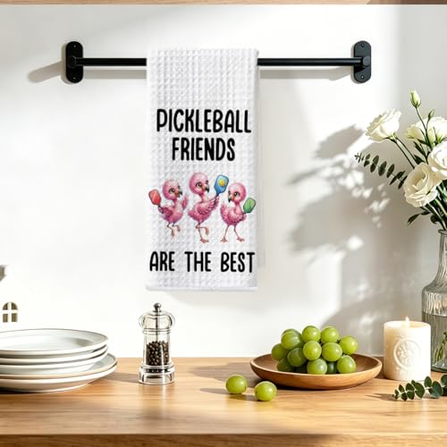 Image of Hanamiya Na Flamingo Pickleball Friends Kitchen Towels 24x14 Inch, Flamingos Reusable Dish Towels for Kitchen Bathroom Decor, Waffle Weave Hand Cloth Tea Towel, Flamingo Gifts for Women Girls Friend
