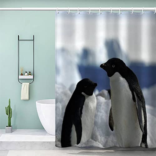 VASENA Pinguin Duschvorhang 180x200 Winterschnee Bad Vorhäng Anti-Schimmel Textil Anti-Bakteriel 3D Wasserdicht Duschvorhang Badewanne mit 12 Hooks