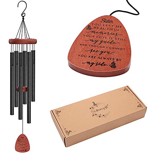 Image of Memgift Memorial Wind Chime for Loss of Sister - Sympathy Gift for Bereavement - Outdoor Wind Chimes for Loved One - 32 Inch Solid Beech Wood Remembrance Chime for Garden & Patio