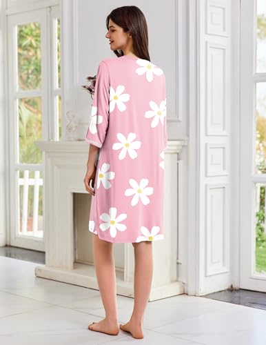 Image of Ekouaer Zipper Robes for Women 3 /4 Sleeves Lightweight House Coat Zip Up Bathrobe Soft Nightgown with Pockets S-3XL