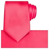 KissTies Watermelon Red Satin Tie Razzmatazz Solid Ties Mens Necktie + Pocket Square