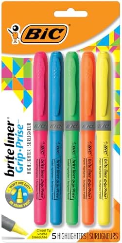 Lot De 2 BIC Highlighter Grip Surligneurs Pointe Biseautée - Couleurs