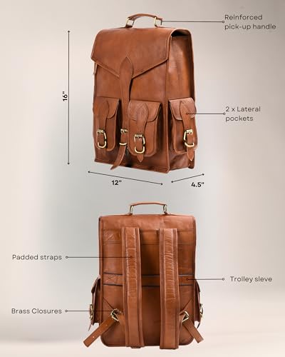 Volksy Bags DOUBLE POCKET Genuine Leather Backpack For Men, 15 Inch Laptop Bag, Leather Travel Backpack For Women, Vintage Designer Bookbag, Medieval Art Rucksack thumb #2