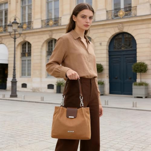 Image of BESMART Denim Tote Bag for Women, Retro Canvas Shoulder Bags with Circle Chain and PU Leather