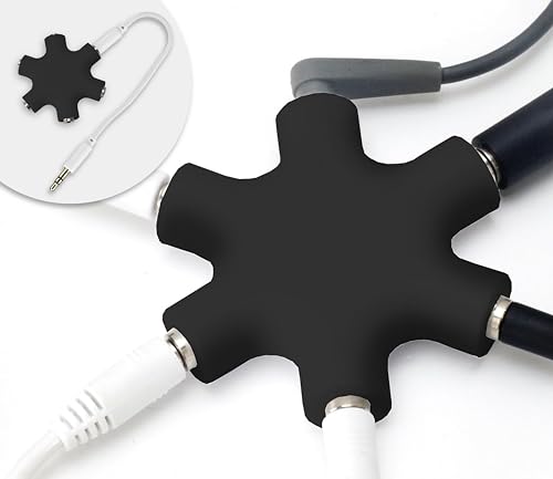 MyGadget Divisor Jack 3.5 mm - Splitter de Auriculares - Conector 5 Salidas - Adaptador para Compartir Música en Móvil Tablet Samsung iPhone Huawei Xiaomi - Negro