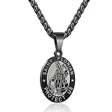 Apsvo St Florian Necklace for Men Black Stainless Steel Saint Florian Firefighters Pendant Medal Jewelry With 24 inches Chain