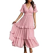 Amegoya Women's V Neck Long Sleeve Boho Maxi Dress Summer Wedding Guest