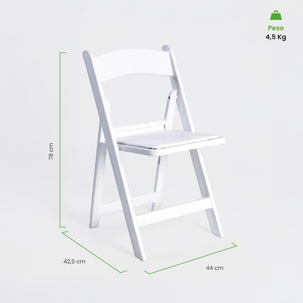 Silla Plegable Blanca - Americana con Asiento Acolchado, Elegante y Resistente, Ligera y Estable para Eventos, Bodas, Catering, Hostelería, Jardín y Uso Interior o Exterior