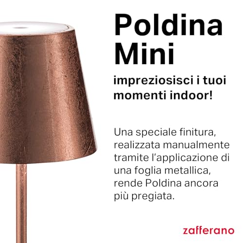 Zafferano, Poldina Pro Mini Con Foglia Color Rame, Lampada Da Tavolo Ricaricabile E Senza Fili Con Controllo Touch, Utilizzabile Come Lampada Da Interni, Dimmer, 2200-3000 K, Altezza 30 Cm - 3