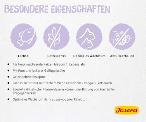 JOSERA Nassfutter Kitten Turkey (12 x 85 g) | Kitten | Premium Katzenfutter nass für wachsende Katzen | Pute & leckere Geflügelbrühe | getreidefrei | Anti-Haarballen | Alleinfutter | 12er Pack