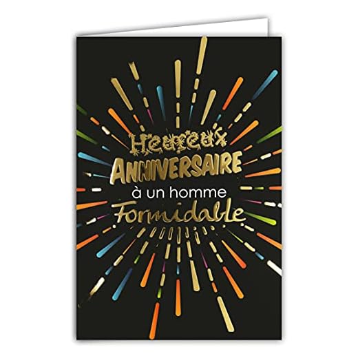 Afie 69-7084 - Tarjeta de felicitación de cumpleaños para un hombre, fantástico fuego artificial, dorado y negro, fabricada en Francia