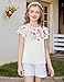 Arshiner Graphic Tees for Girls Girls Ruffle Short Sleeve Shirts Summer Pleated Crewneck T Shirt Casual Tops Tee Blouse White Flower 5-6 Years