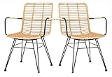 [page_title]-Esszimmerstuhl Malia | 2er Set | Rattan-Optik | Naturfarben | Korbstuhl mit Armlehnen | Gestell Metall Schwarz | Outdoor geeignet