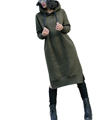 Nutexrol Women's Thickening Long Fleece Sweatshirt String Hoodie Dress Pullover Plus Size, Army Green, Large #TOP2