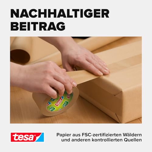 tesa tesapack STANDARD PAPER - Paketklebeband aus Papier - 56 Prozent erneuerbare Materialien - handeinreißbares Klebenband für leichte Pakete - Braun - 3 x 50 m x 50 mm