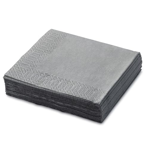 Grey Beverage Napkins (20 Count) 3-Ply Disposable Paper Cocktail Napkins for Bar, Weddings, Parties, Events, Premium Quality, EU Made