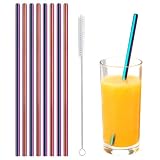 Pajitas de acero inoxidable reutilizables de metal para jugo, juego de 8 con cepillo