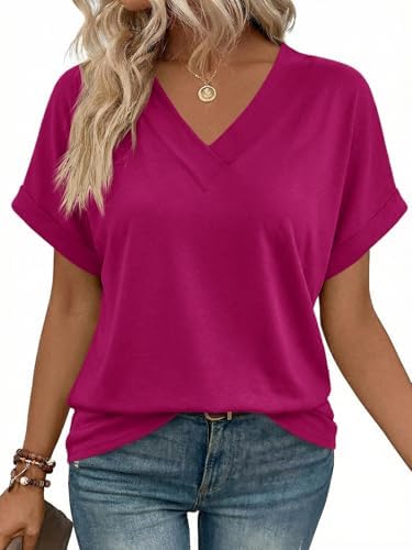 Cicy Bell Damen T Shirt Oversize Oberteil V-Ausschnitt | Longshirt,Tunika,Sommer,Sport ,Basic,Baumwolle Top,Lang,Bluse,Casual,Locker,Kurzarm