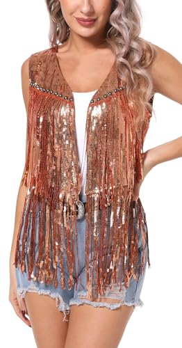 Gilet léger sans manches à franges pailletées veste fluide gilet de fête femme