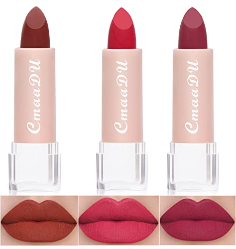 Mini Matte Lipstick, Moisturizing Velvet Lipstick,Long-Lasting Wear High Pigmented Non-Stick Cup Not Fade Waterproof Lip Gloss Women Makeup Cosmetic 3 Colors