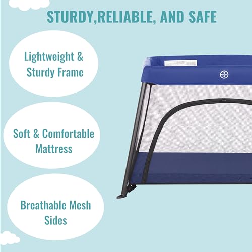 Dream On Me Travel Light Baby Playard with Zipper Access Door, Breathable Mesh Sides with Soft Comfortable Mattress, Easy Fold Design with Travel Carry Bag, Compact Space Saving Design - Navy by Dream On Me - Used condition - Image 4