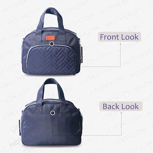 Image of Motherly Diaper Quilted Diaper Bag for Mothers for Travel with Changing Mat - Spacious Diaper Bags for Mom | Baby Bag with Multi-Pocket Design | Maternity Bags for Mother and Baby (Navy Blue)