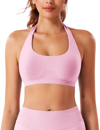 VOYJOY Women Workout Impact Bras Medium Low Support Halter Sports Bras Seamless Open Back Gym Padded Yoga Crop Top4